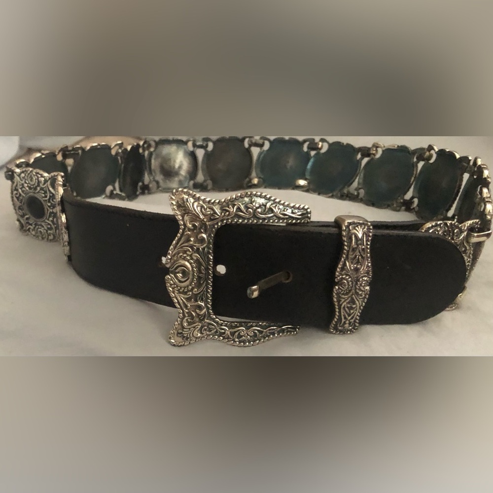 Vintage Roberto Flacco Silver Black Medal Belt Size 30